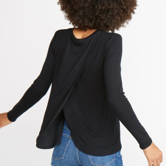 Marine Layer Tinley Tulip Back Top in Black Rib - Picture 2 of 5